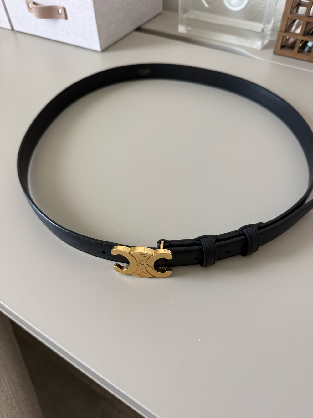 Celine Black Leather Belt with Gold Triomphe Buckle - Picture 2 of 7